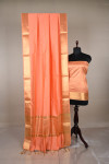 Peach color assam silk saree with zari weaving pallu