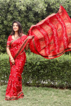 Red color pure bandhej silk saree zari weaving rich pallu