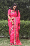 Pink color pure bandhej silk saree zari weaving rich pallu