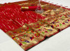 Red color paithani silk saree with golden zari  weaving work
