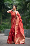 Red color Soft banarasi silk saree with zari woven work