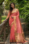 Pink color aasam silk saree with embroidered cut work