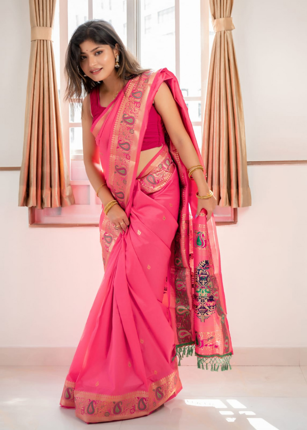 Gajari Pink Silk Resham Zardozi Work Saree - Palki Boutique