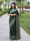 Green color banglori silk saree with kalamkari design