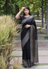 Black color banglori silk saree with kalamkari design