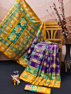 Purple color soft cotton saree with block print work