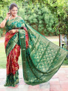 Maroon and green color bandhej silk saree with zari weaving work