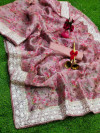 Pink color organza silk saree with embroidery and printed work