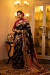 Black color banarasi silk saree with gold zari weaving work