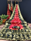 Black and red color hand bandhej silk saree with zari weaving work