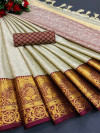 Beige color cotton silk saree with zari woven work