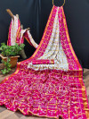 Pink and white color soft cotton saree with panetar printed work