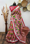 Brown color tussar silk saree with printed work
