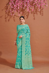 Rama green color soft cotton saree with woven design