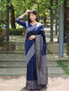 Navy blue color banglori silk saree with kalamkari design