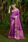 Magenta color soft tusser silk saree with zari weaving border