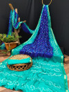 Navy blue and sea green color bandhani silk saree with hand bandhej work