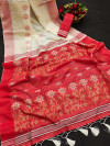 Beige color pure tussar silk saree jamdani weaving saree