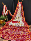 Red and white color soft cotton saree with patola printed work