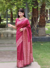 Pink color banglori silk saree with kalamkari design