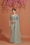 Gray color soft cotton saree with lucknowi work