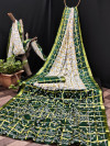 Green and white color soft cotton saree with panetar  printed work