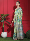 pista green color linen silk saree with digital printed work