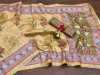 Light yellow color tussar silk saree with printed work
