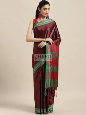 Maroon color cotton silk saree with zari woven work