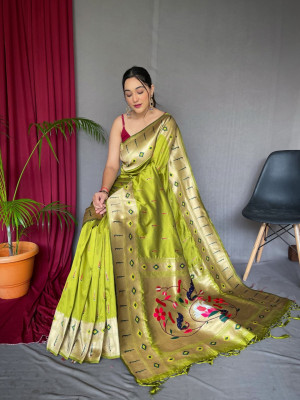 Mehendi Sangeet, Reception Green color Georgette fabric Saree : 1856098