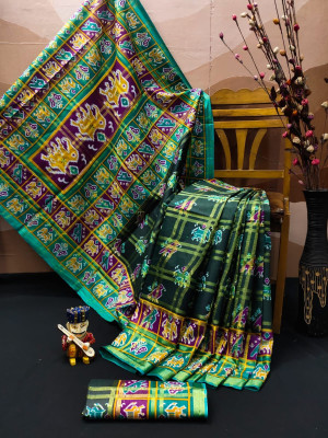 Green color soft cotton saree with block print work