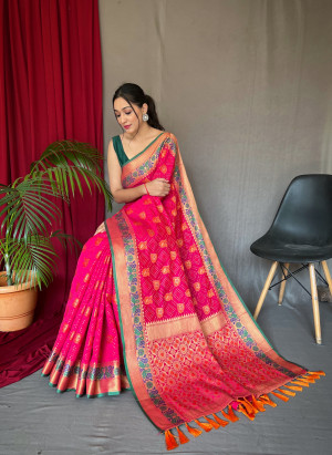 Pink and Dark Blue Maheshwari Silk Handloom Cotton Saree Online