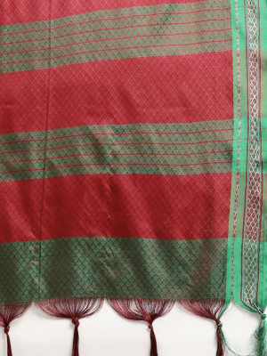 Maroon color cotton silk saree with zari woven work