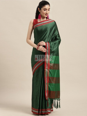 Buy SIRIL Women's Banarasi Jacquard Cotton Silk Saree with Unstitched Blouse  Piece (3233S893_Dark Green) at Amazon.in