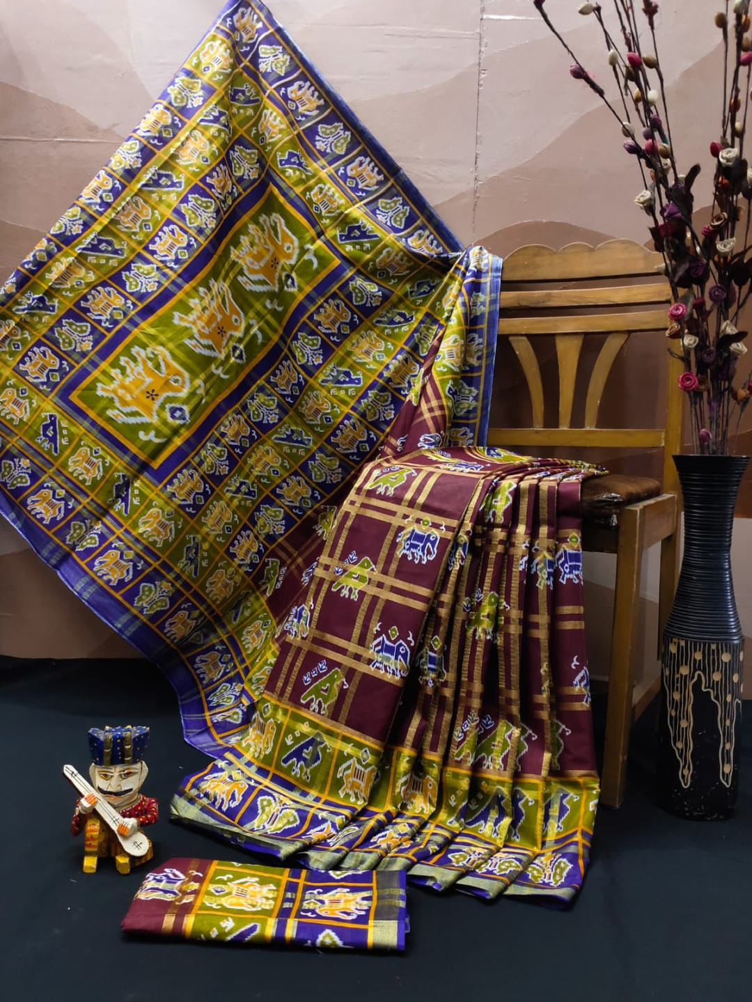 Maroon color soft cotton saree with block print work