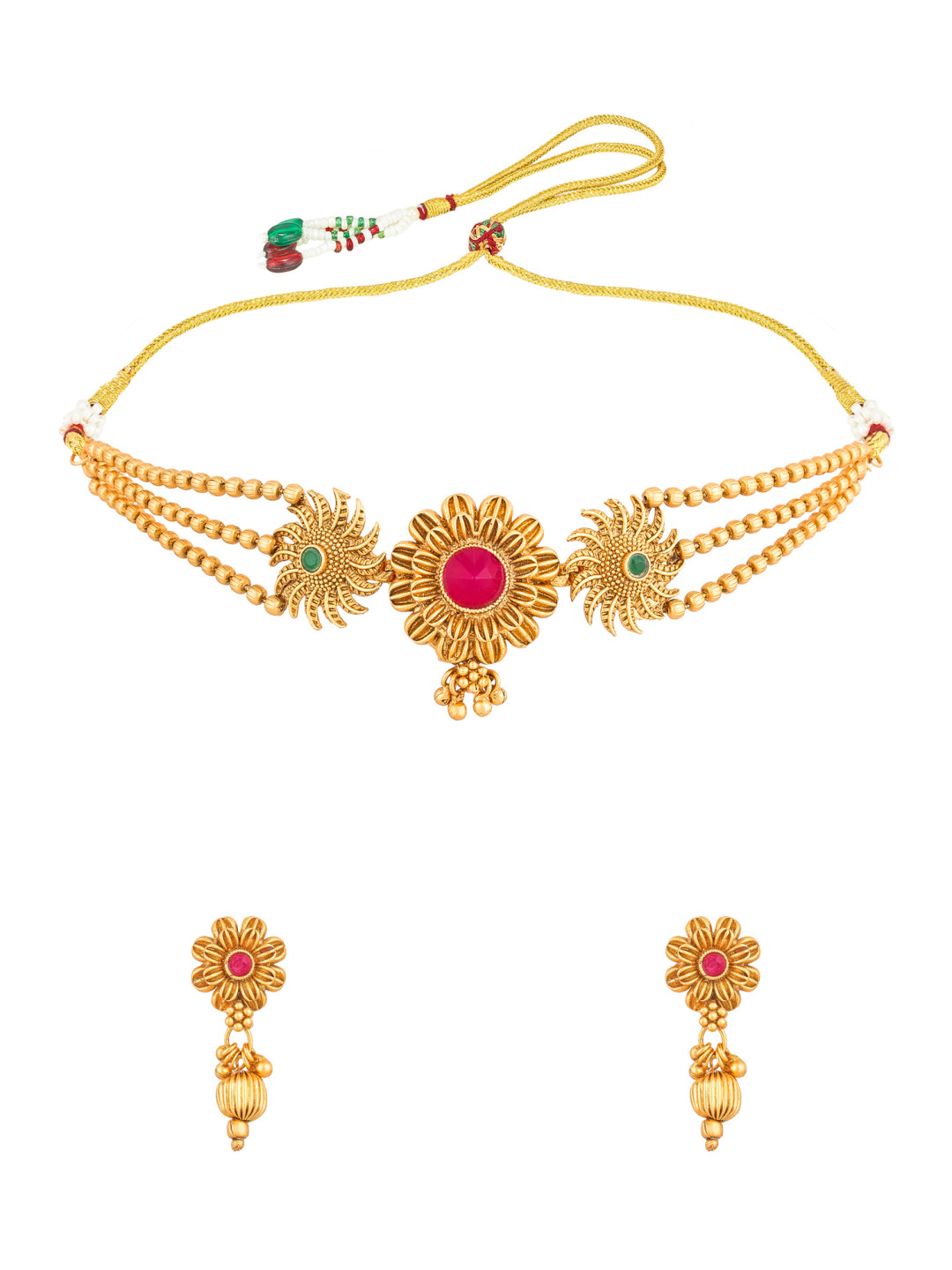 Golden Polished Choker Necklace Set