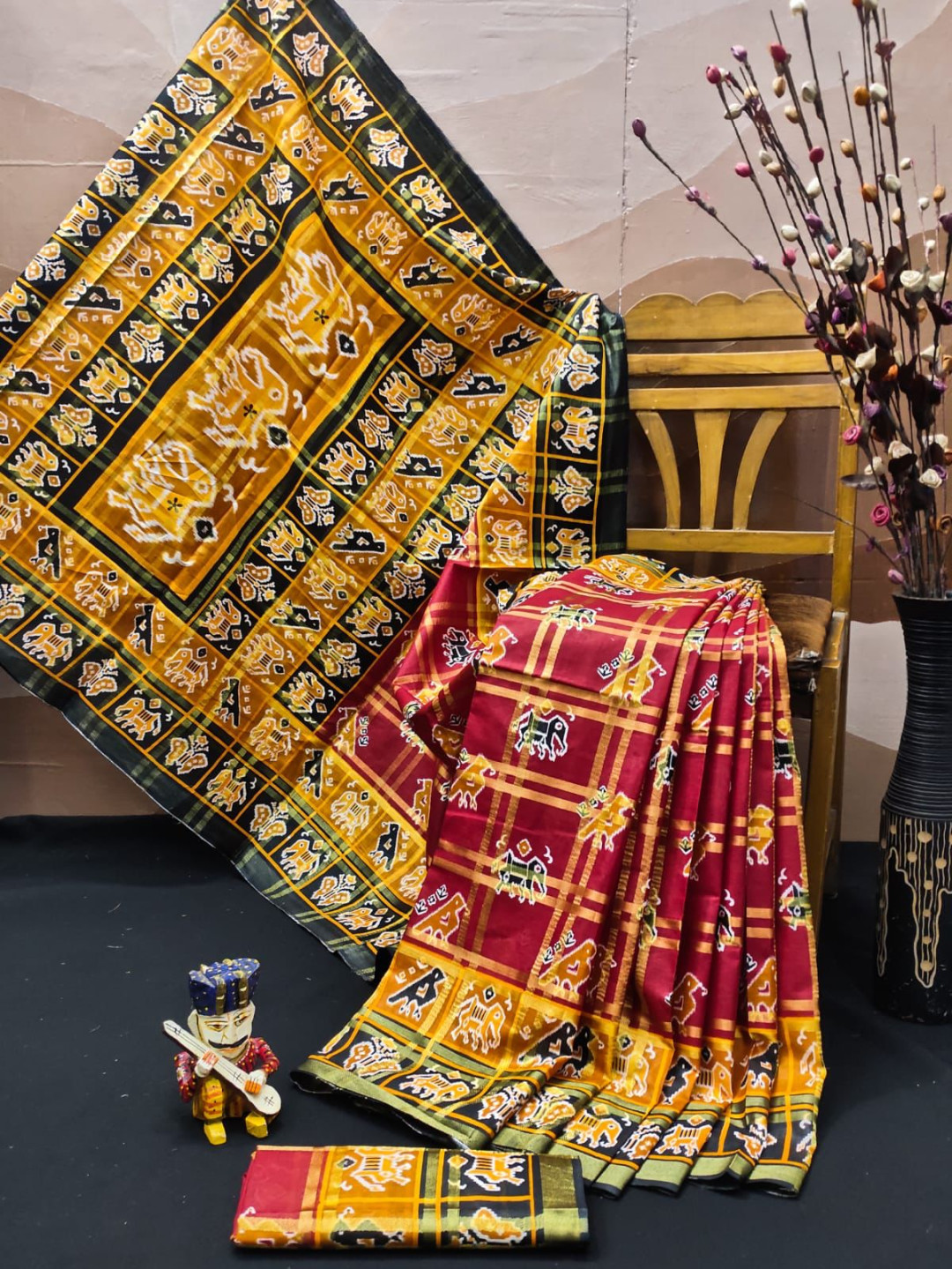 Red color soft cotton saree with block print work