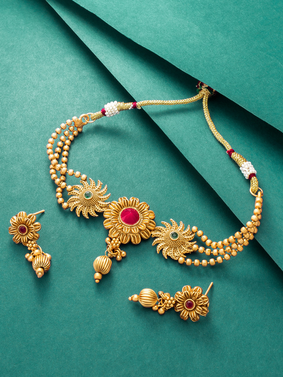 Golden Polished Choker Necklace Set