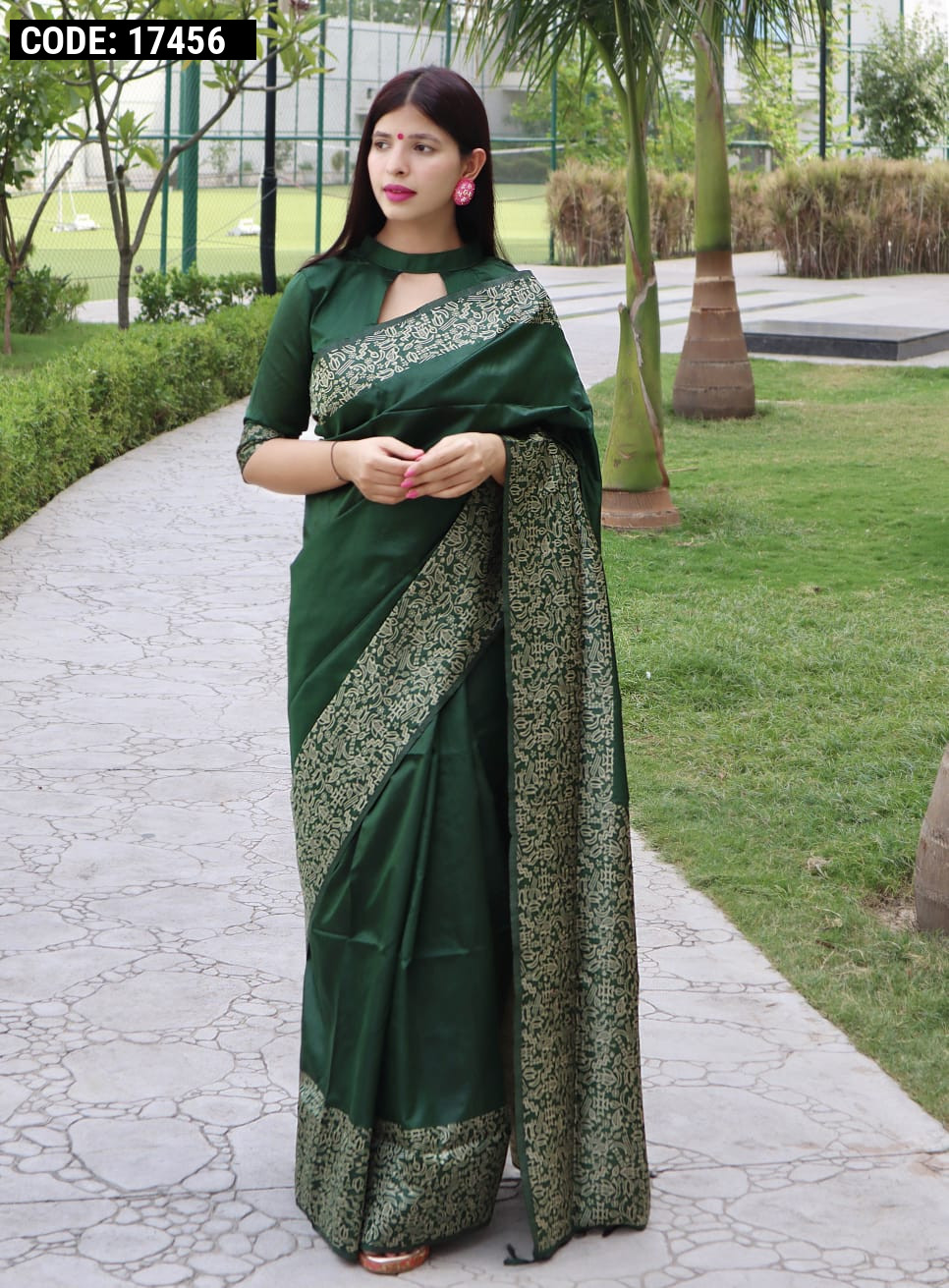 Buy AngaShobha Green Cotton Blend Self Design Saree With Running Blouse  Piece at Amazon.in