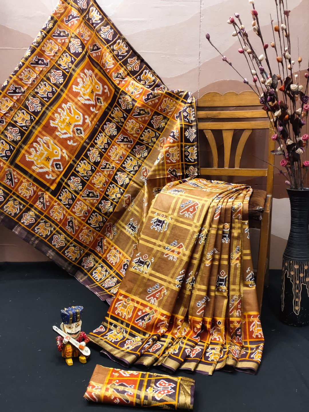 Beige color soft cotton saree with block print work