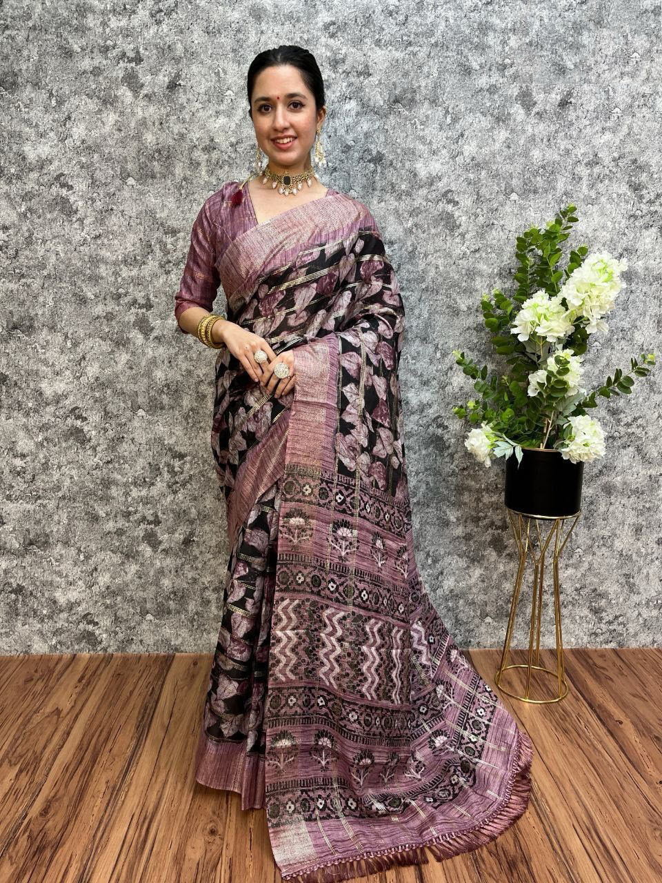 Pink color soft cotton saree with digital printed work
