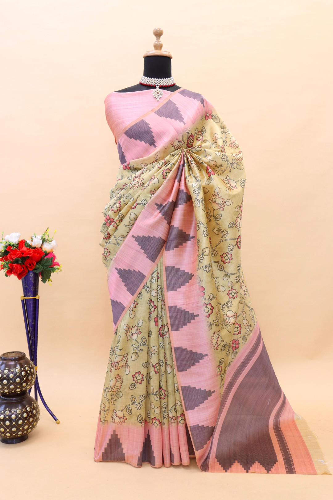 Yellow color soft cotton saree with digital printed work