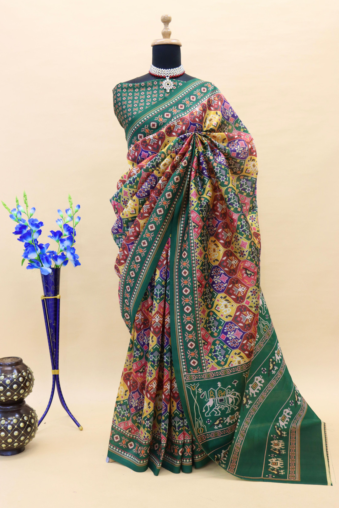Green color soft cotton silk saree with digital printed work