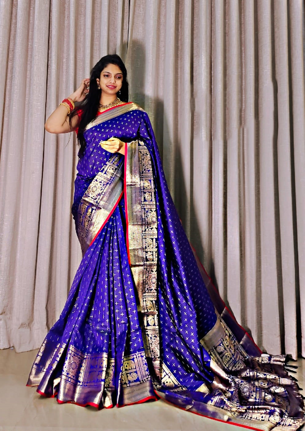 Violet color banarasi silk saree with zari weaving work