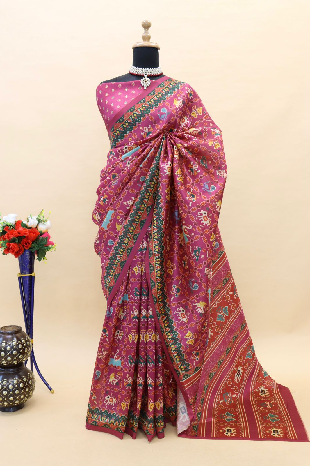 Pink color soft cotton silk saree with digital printed work