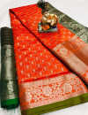 Orange color pure weaving silk saree