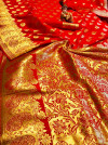 Red color soft lichi silk saree with golden zari work