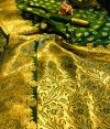 Green color soft lichi silk saree with golden zari work