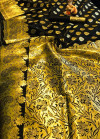 Black color soft lichi silk saree with golden zari work