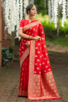 Red color soft banarasi katan silk saree with zari work